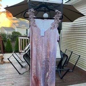 Mauve NWT Sundress Floral Embroidery Strap Cold Shoulder Sleeve Long Maxi Small